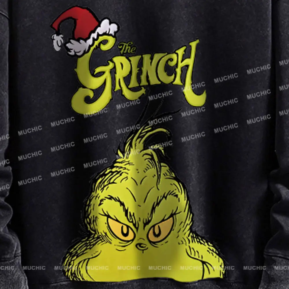 Muchic Unisex ’The Grinch’ Funny Christmas Cartoon Retro Fashion Graphic Print Long Sleeve