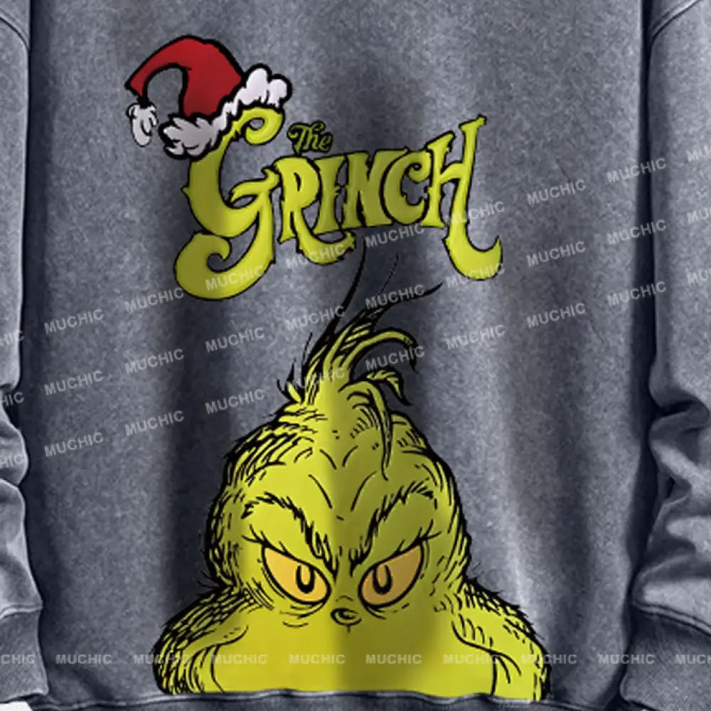 Muchic Unisex ’The Grinch’ Funny Christmas Cartoon Retro Fashion Graphic Print Long Sleeve