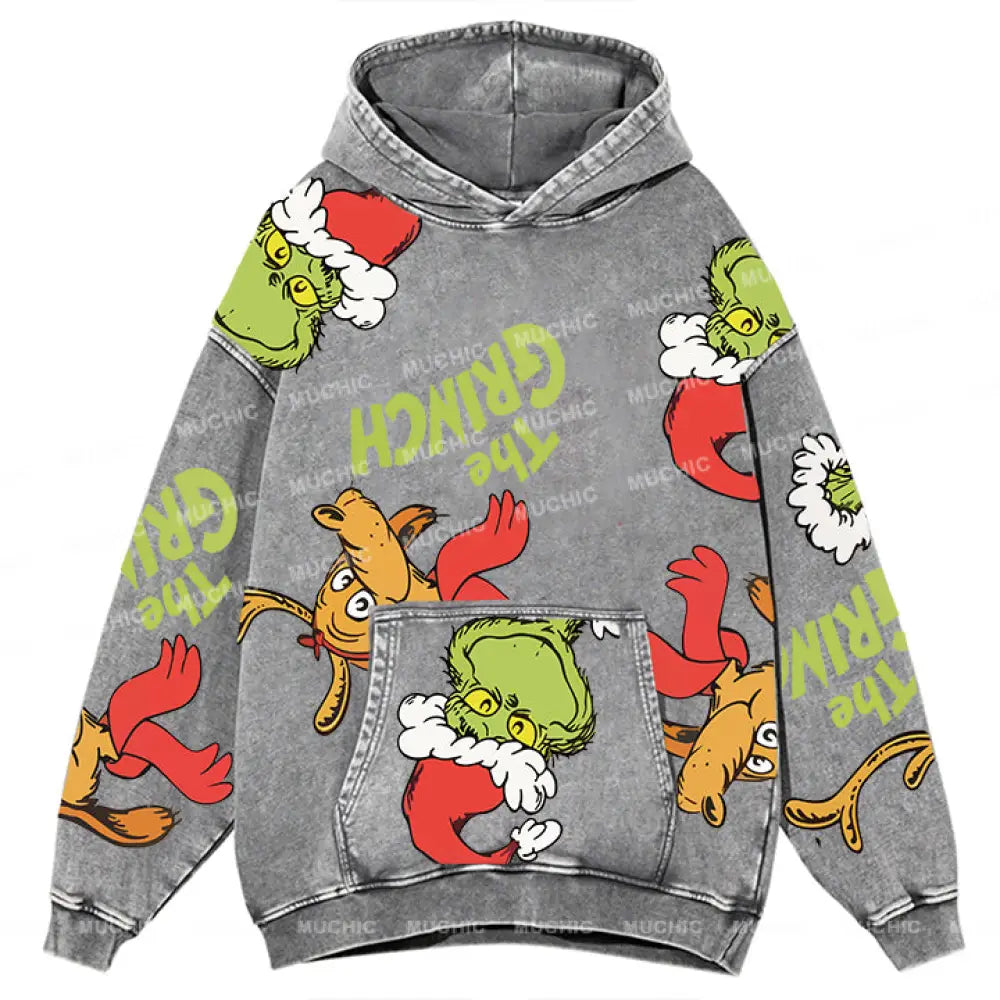 Muchic Unisex ’The Grinch’ Funny Christmas Elk Cartoon Retro Fashion Graphic Print Long Sleeve