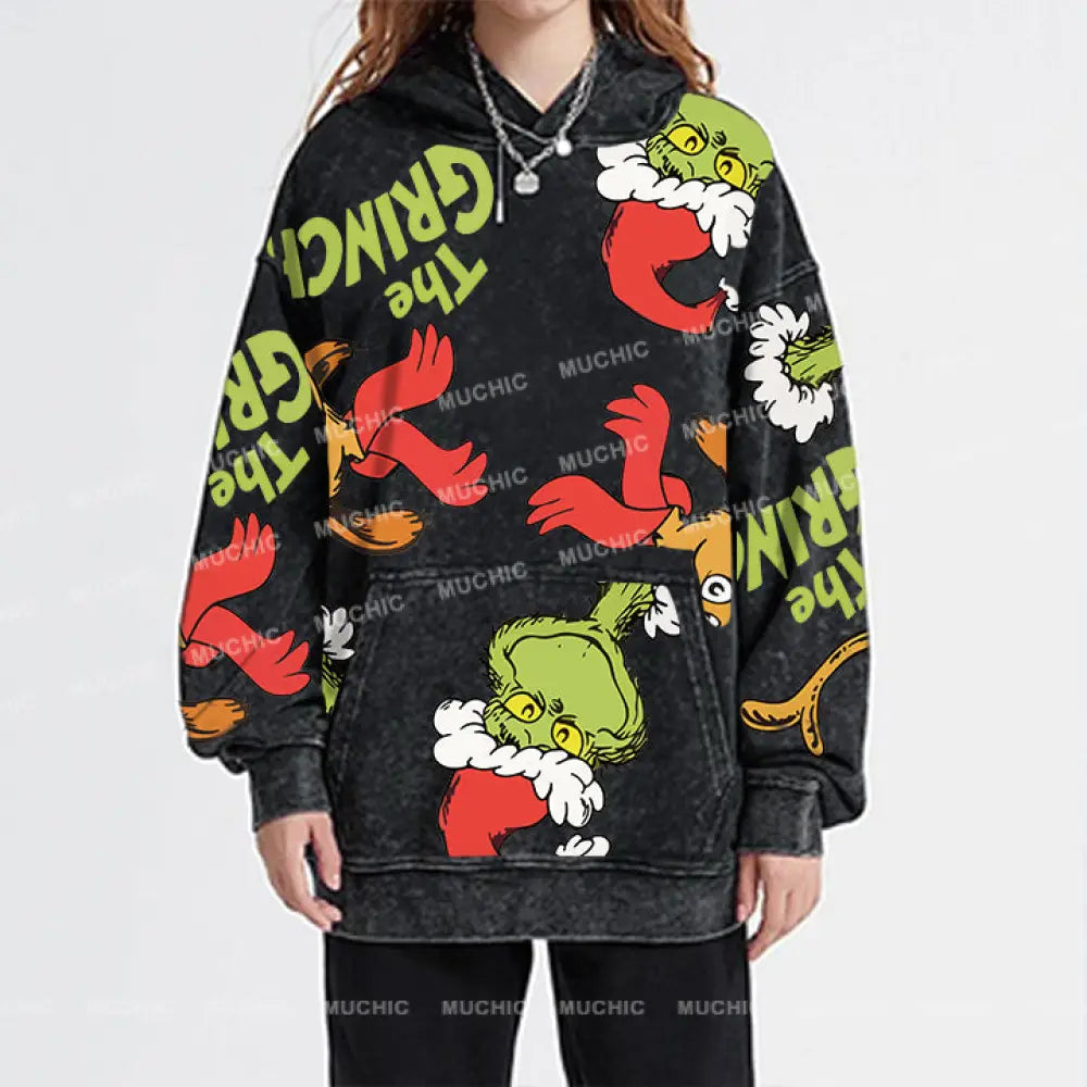 Muchic Unisex ’The Grinch’ Funny Christmas Elk Cartoon Retro Fashion Graphic Print Long Sleeve