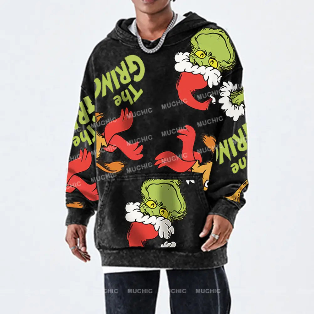 Muchic Unisex ’The Grinch’ Funny Christmas Elk Cartoon Retro Fashion Graphic Print Long Sleeve