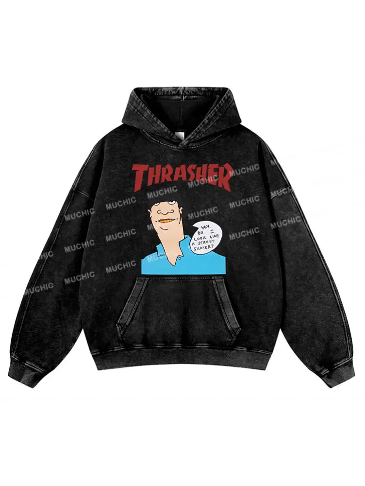 Muchic Unisex "Thrasher Gonz" Fashion Graphic Print Long Sleeve  Plush Thickening Hooded Sweatshirt