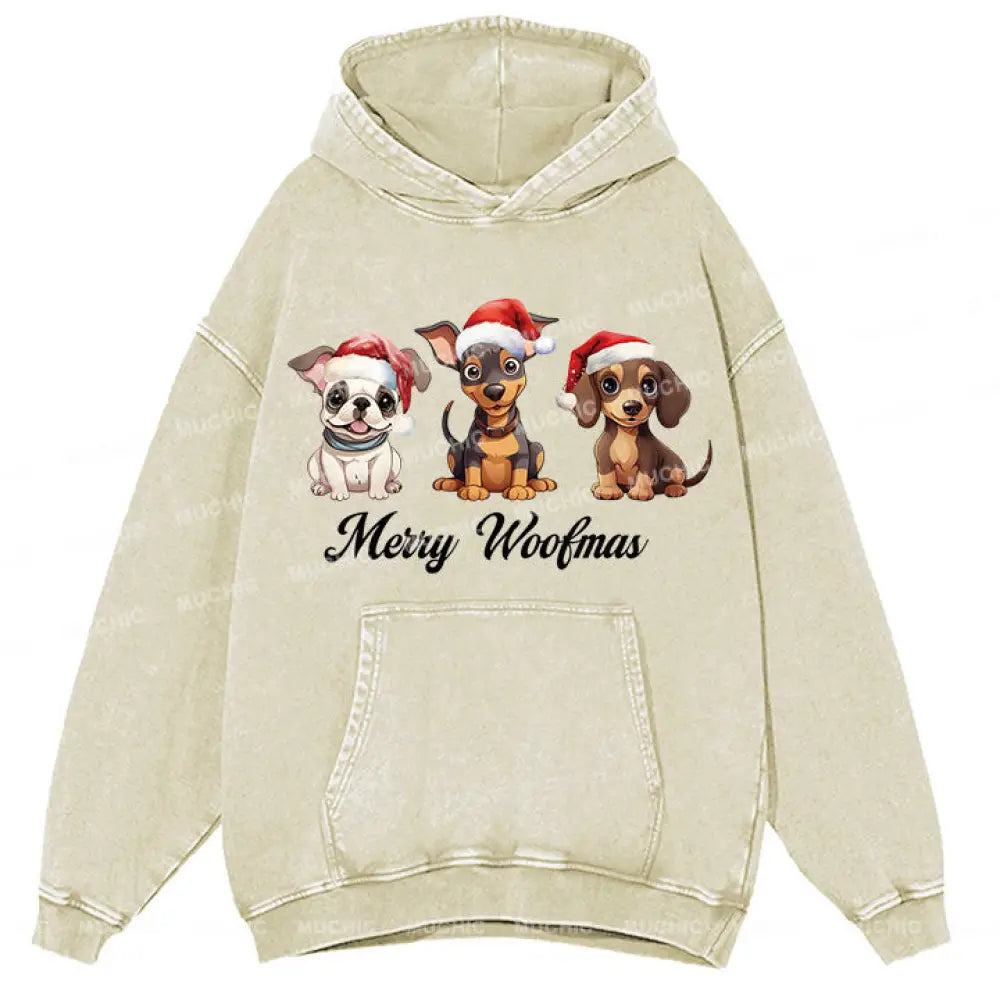 Muchic Unisex ’Three Christmas Puppies’ Fun Graphic Print Long Sleeve Plush Thickening Hooded