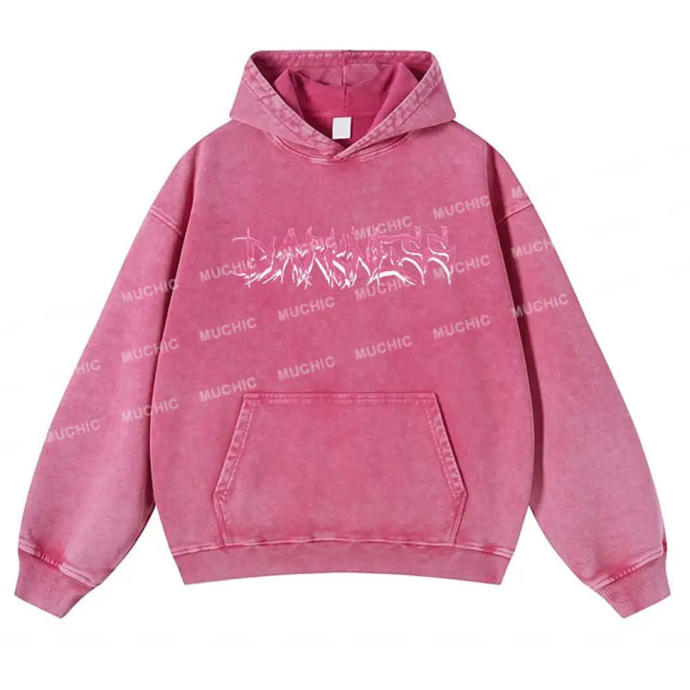 Muchic Unisex Trendy Letter Pattern Printed Long Sleeve Hooded Sweatshirt Pink / S