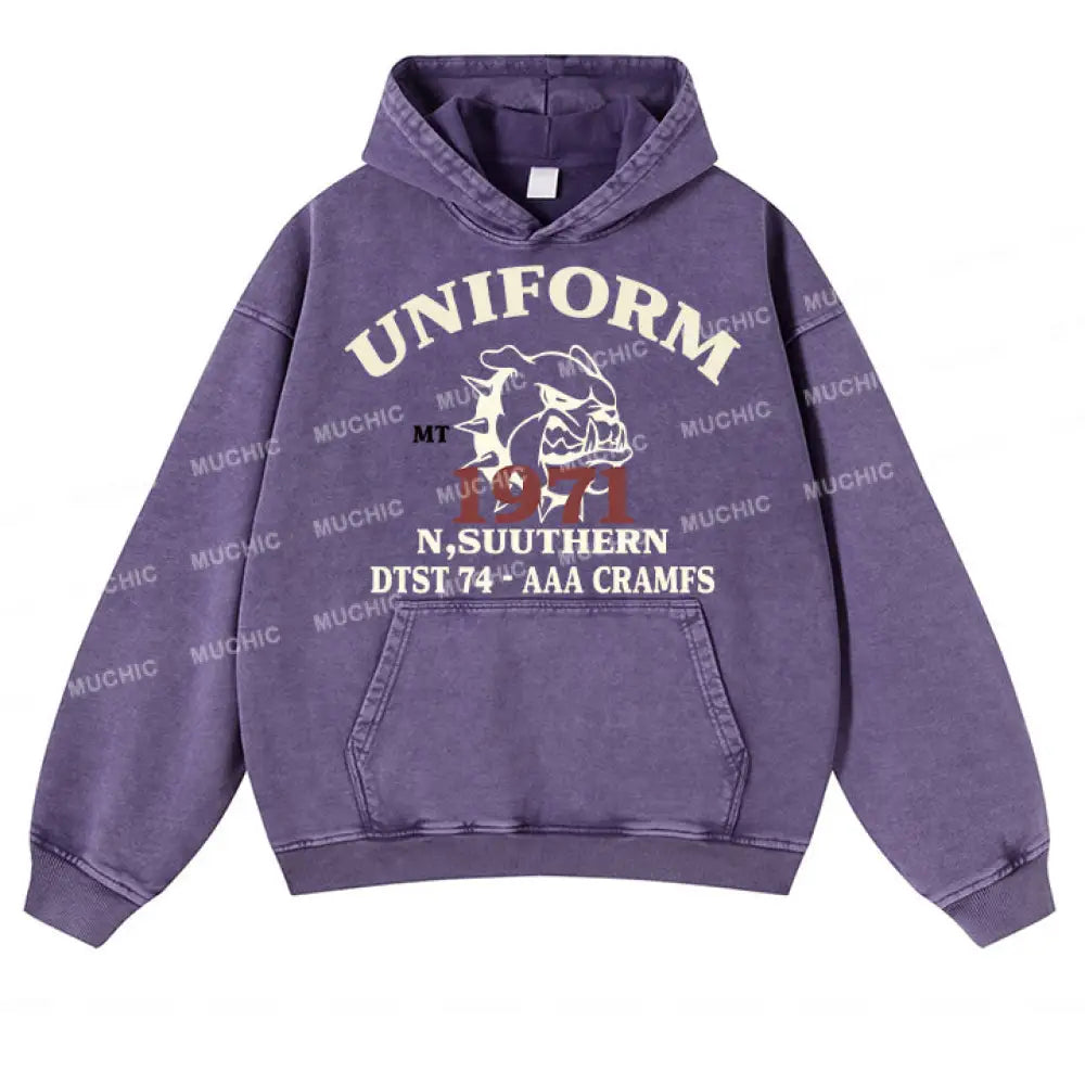 Muchic Unisex ’Uniform’ Fashion Graphic Print Long Sleeve Hoodie Purple / S Hoodies-Sweatshirts