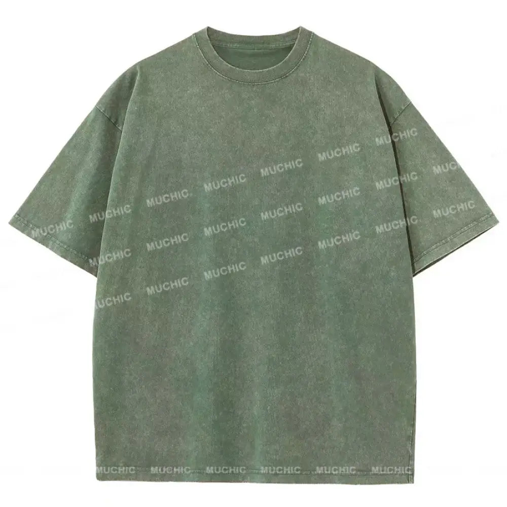 Muchic Unisex Washed Loose Short Sleeve T-Shirt Bean Paste Green / S T-Shirts