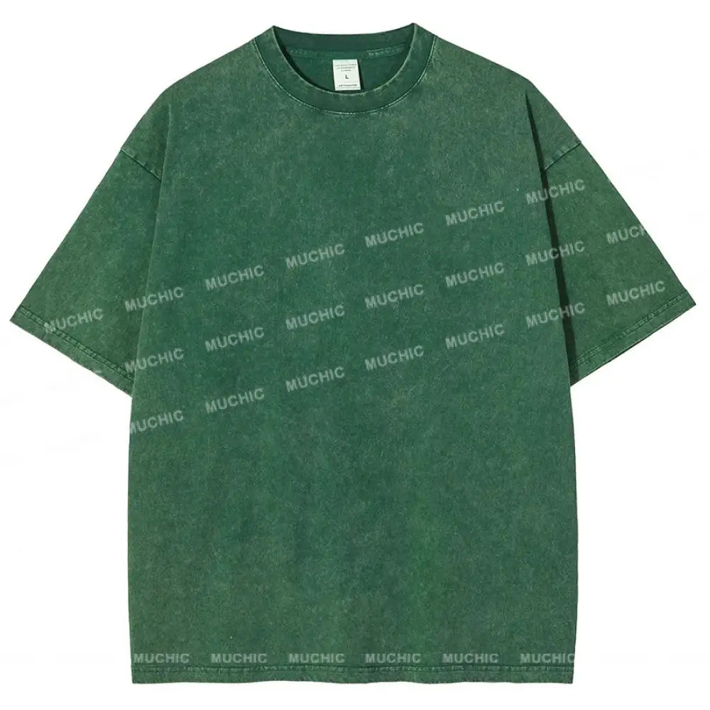 Muchic Unisex Washed Loose Short Sleeve T-Shirt Green / S T-Shirts