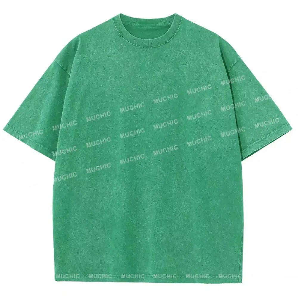 Muchic Unisex Washed Loose Short Sleeve T-Shirt Light Green / S T-Shirts