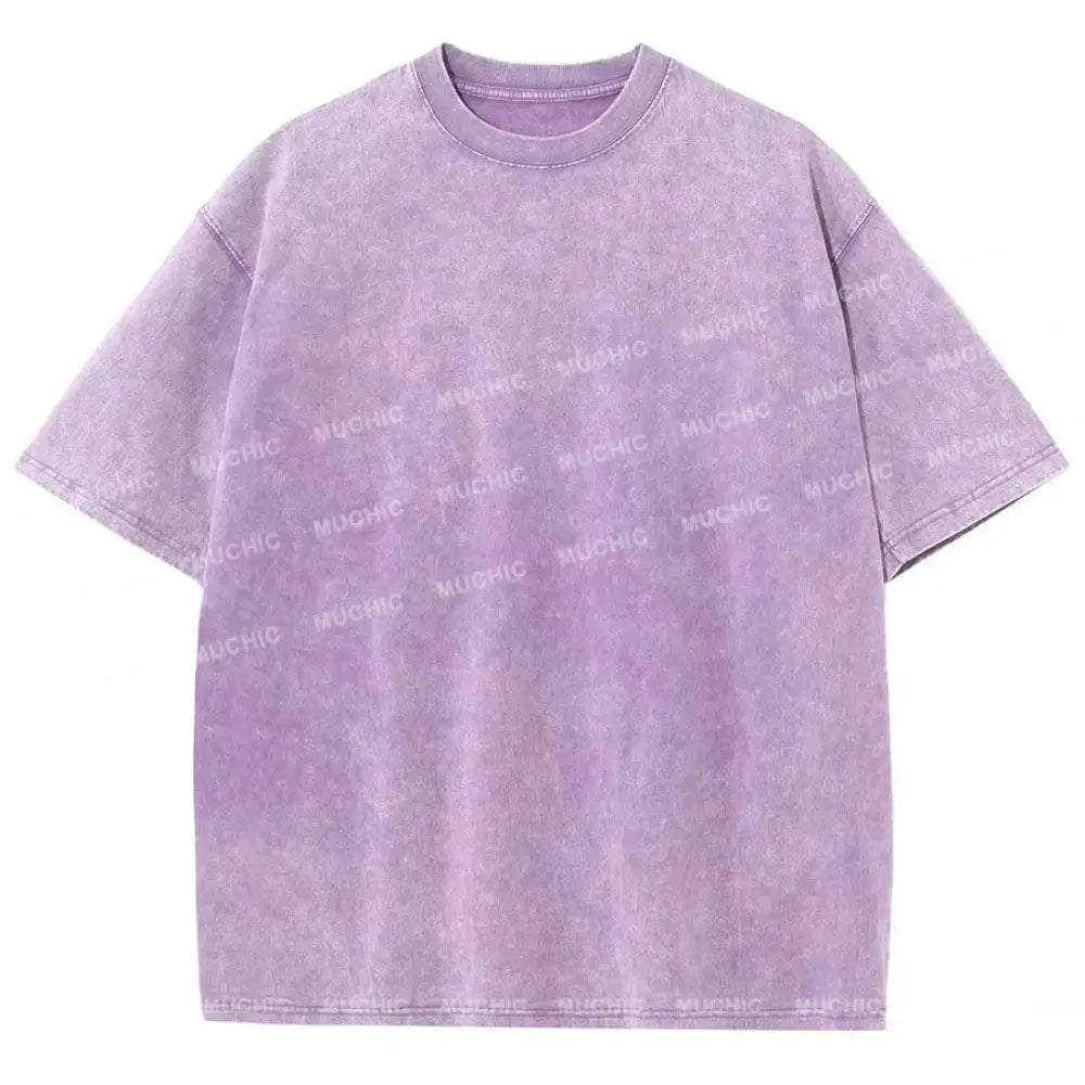 Muchic Unisex Washed Loose Short Sleeve T-Shirt Light Purple / S T-Shirts