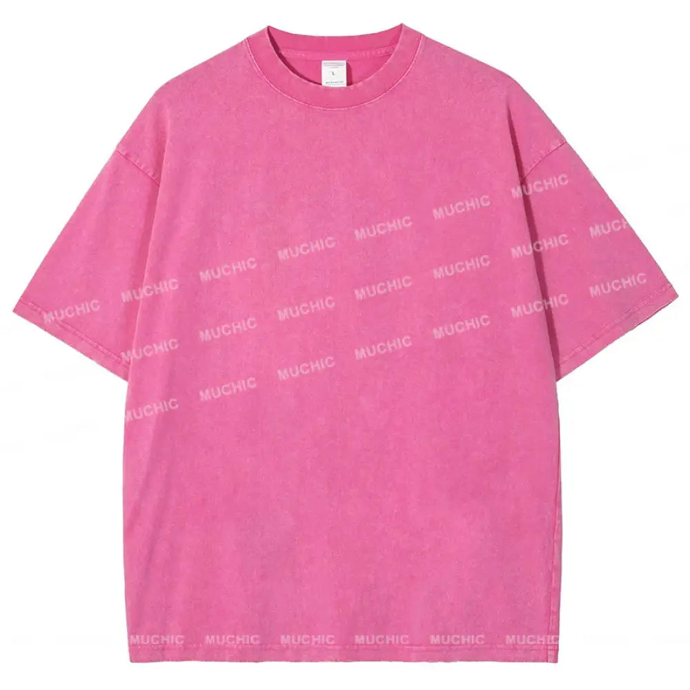 Muchic Unisex Washed Loose Short Sleeve T-Shirt Pink / S T-Shirts