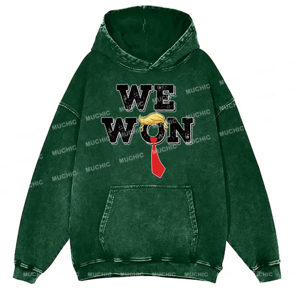 Muchic Unisex ’We Won’ Fashion Graphic Print Long Sleeve Hooded Sweatshirt (T-Shirt) Green / S