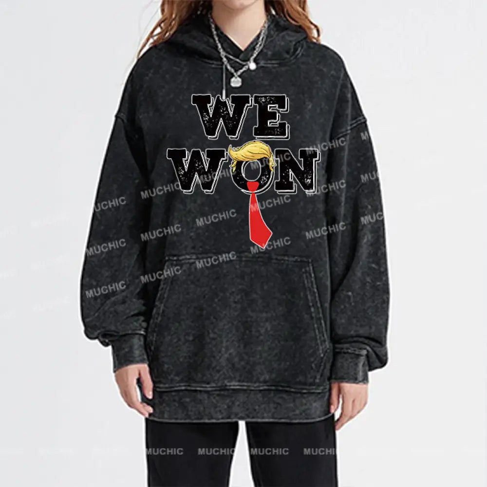 Muchic Unisex ’We Won’ Fashion Graphic Print Long Sleeve Hooded Sweatshirt (T-Shirt)