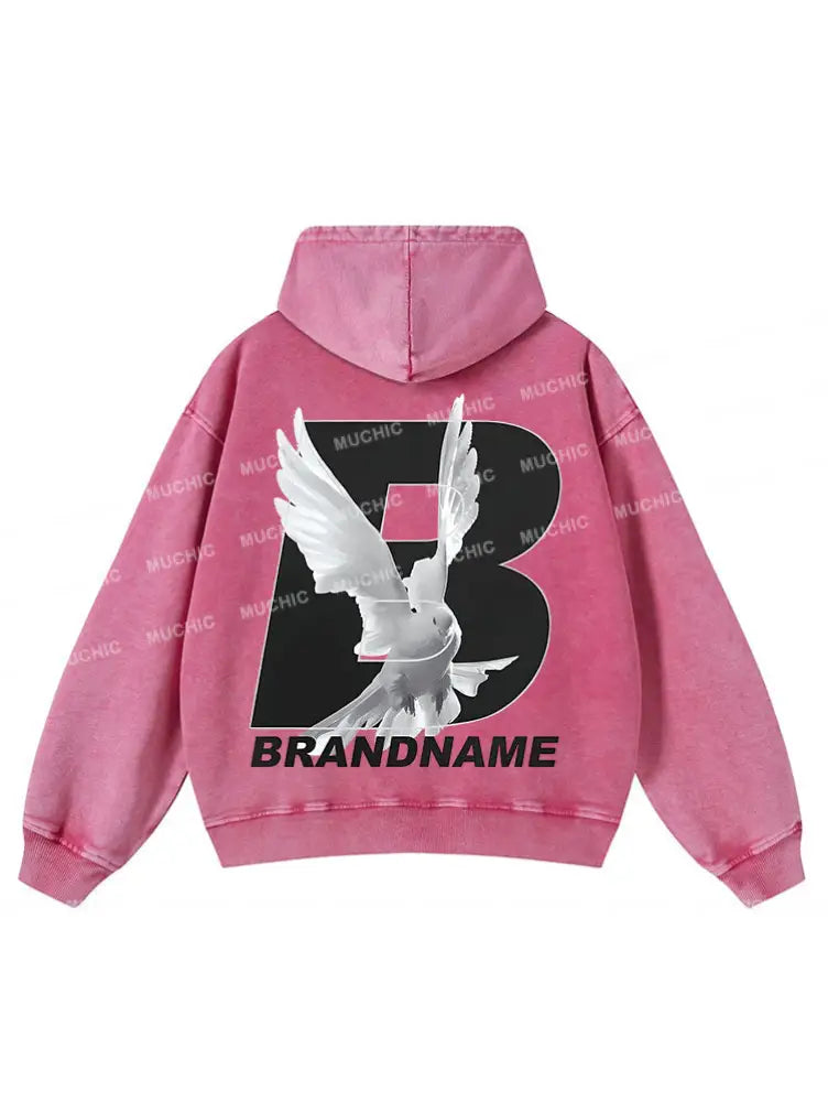 Muchic Unisex ’White Dove’ Fashion Graphic Print Long Sleeve Hooded Sweatshirt Pink / S