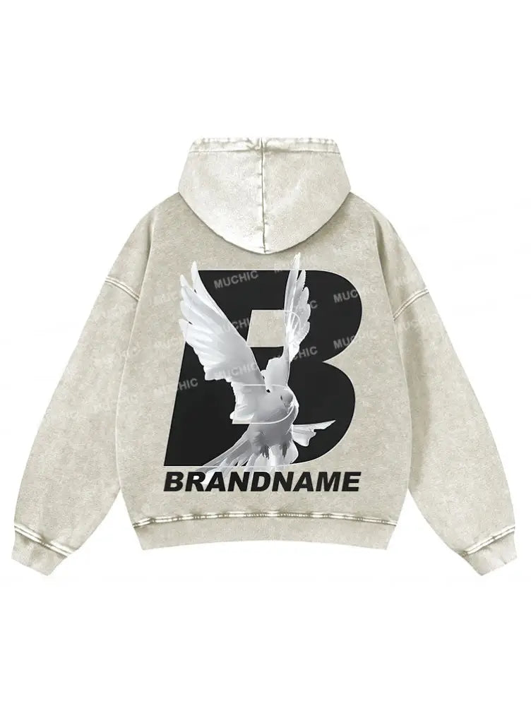 Muchic Unisex ’White Dove’ Fashion Graphic Print Long Sleeve Hooded Sweatshirt White / S