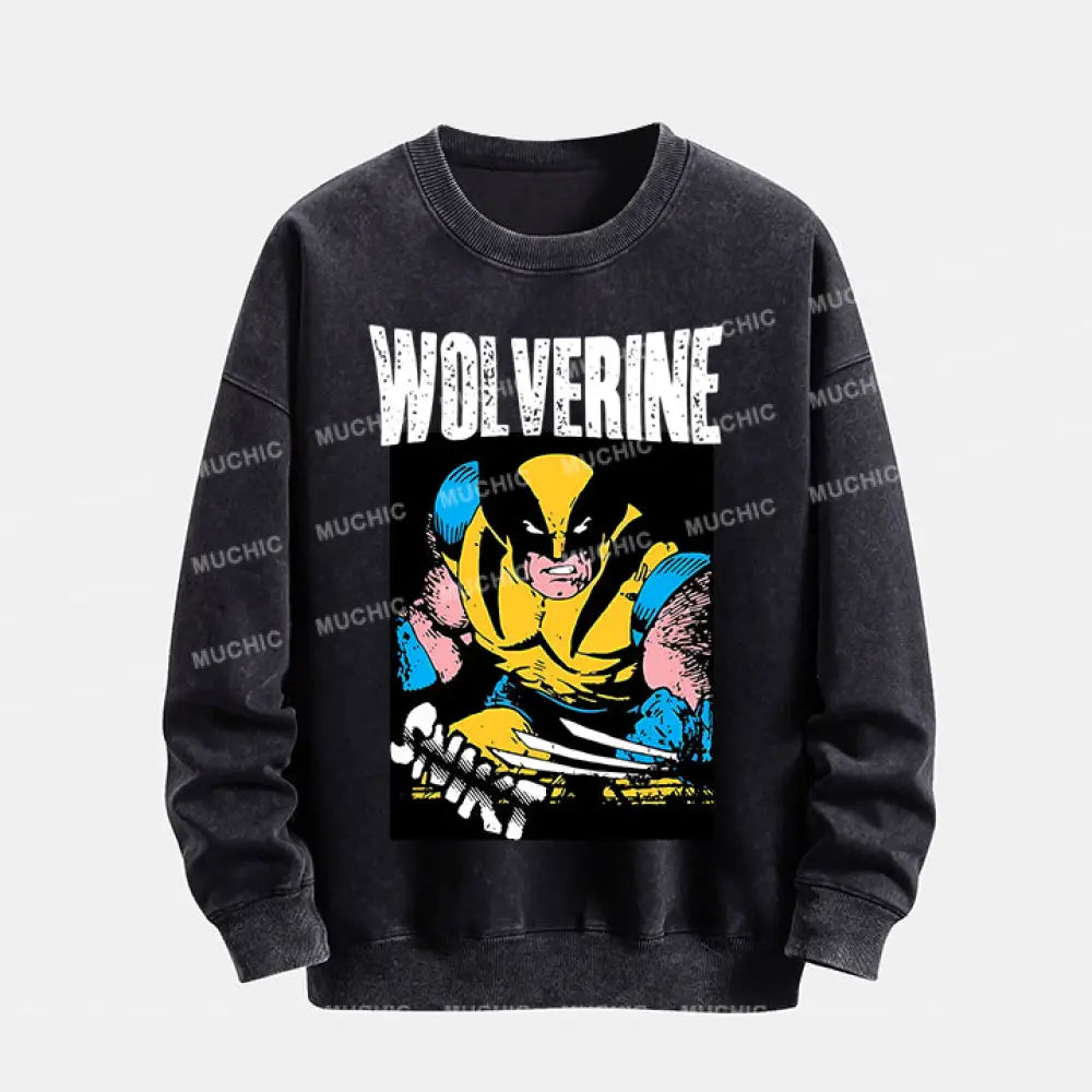 Muchic Unisex ’Wolverine’ Funny Cartoon Retro Fashion Graphic Print Long Sleeve Hooded Sweater