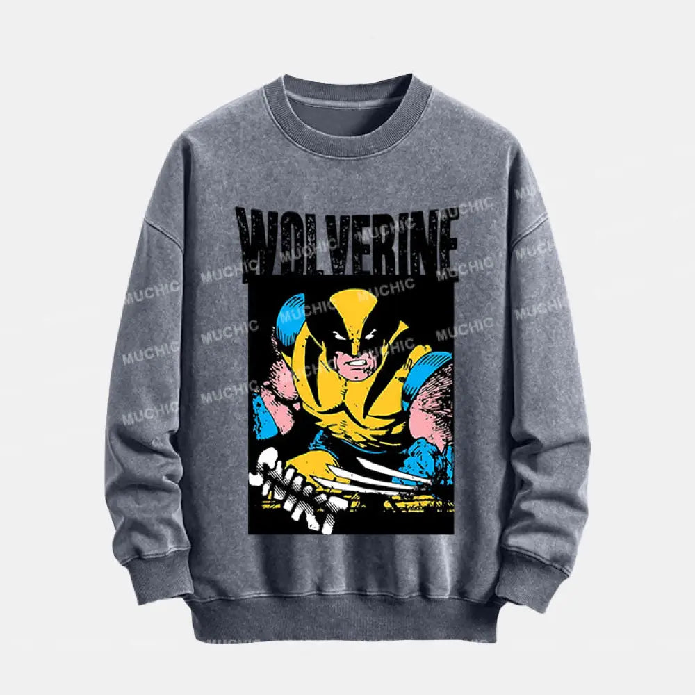 Muchic Unisex ’Wolverine’ Funny Cartoon Retro Fashion Graphic Print Long Sleeve Hooded Sweater