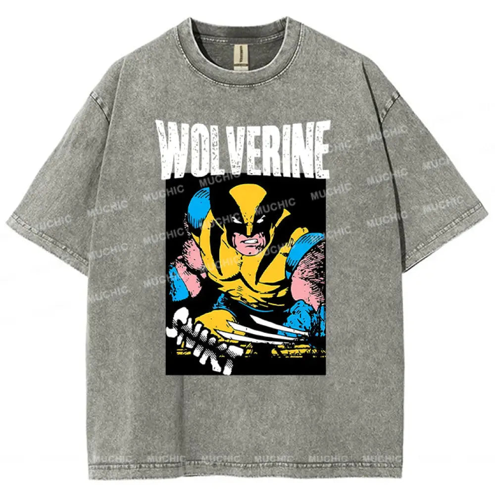 Muchic Unisex ’Wolverine’ Funny Cartoon Retro Fashion Graphic Print Long Sleeve Hooded Sweater