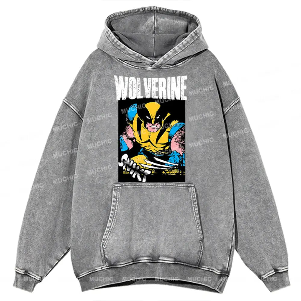 Muchic Unisex ’Wolverine’ Funny Cartoon Retro Fashion Graphic Print Long Sleeve Hooded Sweater