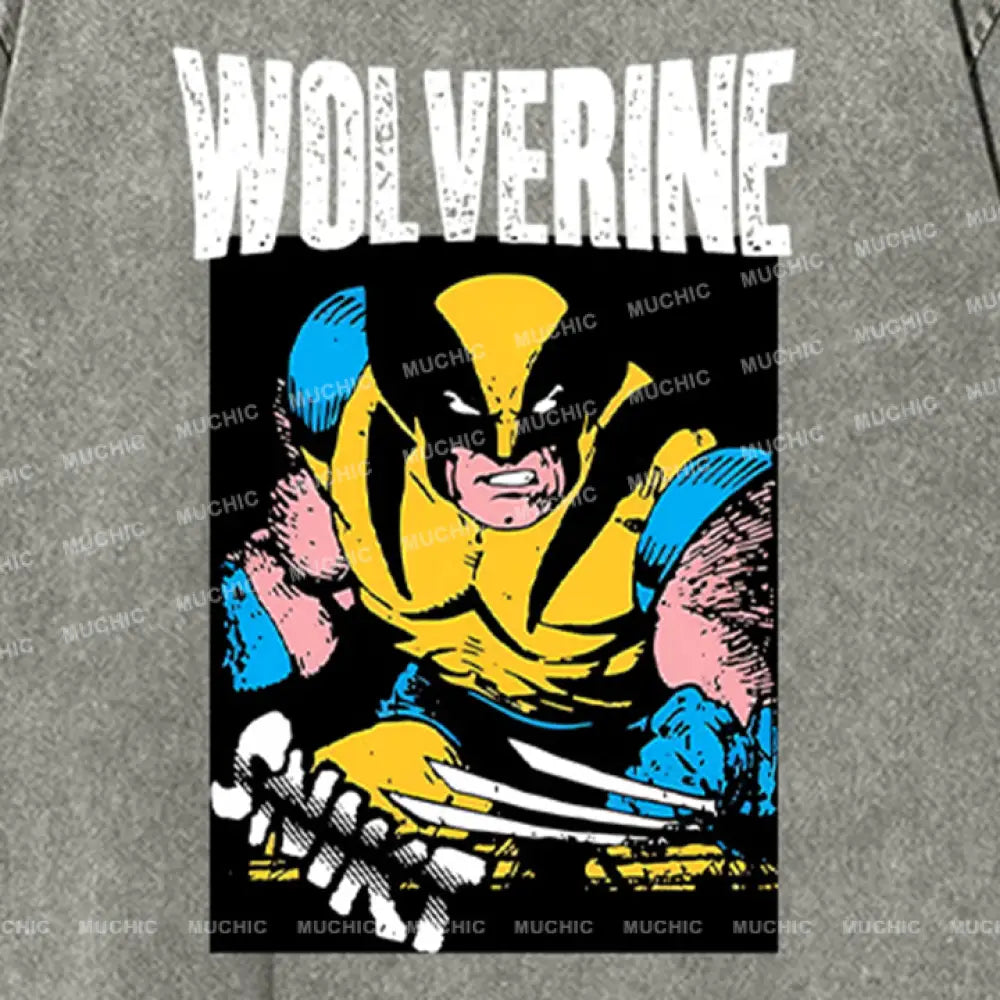 Muchic Unisex ’Wolverine’ Funny Cartoon Retro Fashion Graphic Print Long Sleeve Hooded Sweater