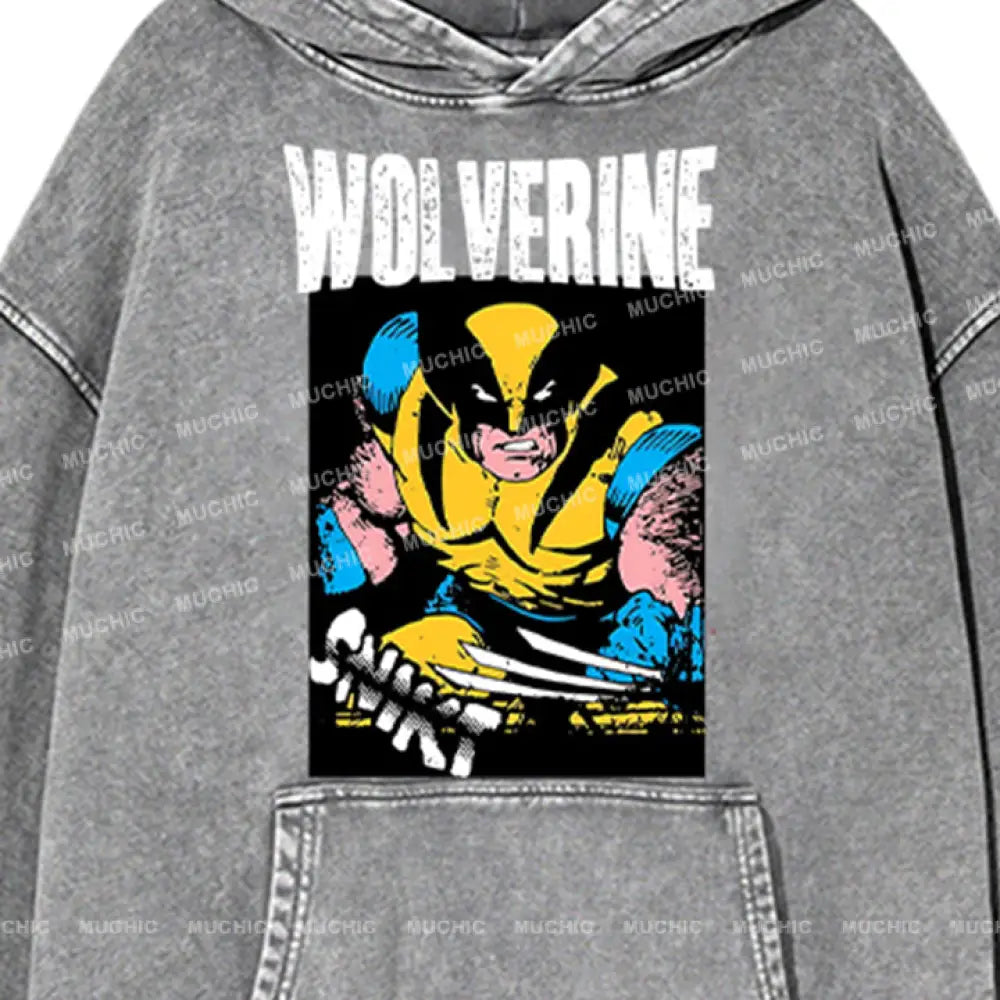 Muchic Unisex ’Wolverine’ Funny Cartoon Retro Fashion Graphic Print Long Sleeve Hooded Sweater