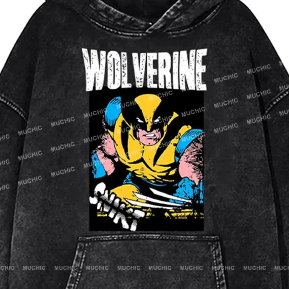 Muchic Unisex ’Wolverine’ Funny Cartoon Retro Fashion Graphic Print Long Sleeve Hooded Sweater