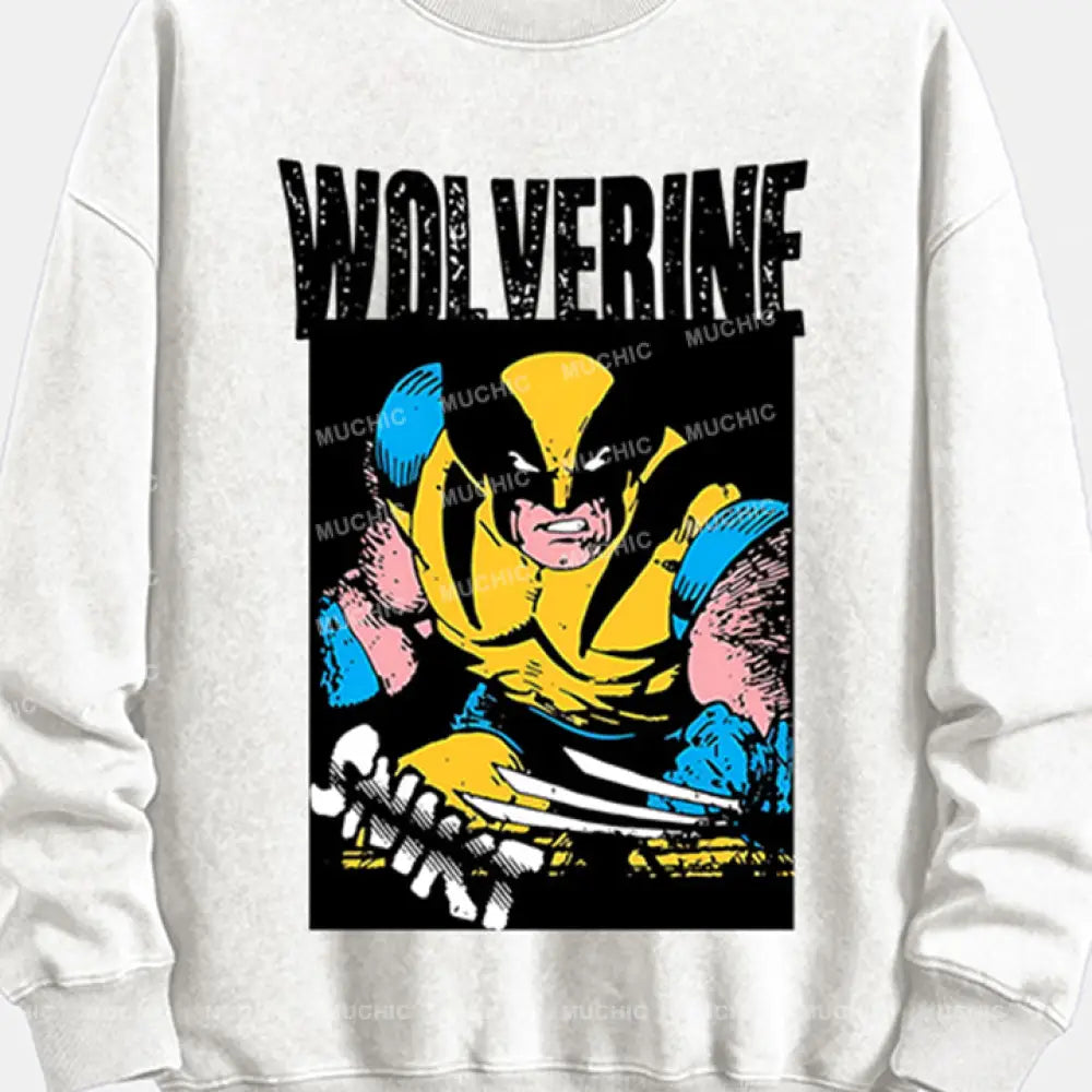 Muchic Unisex ’Wolverine’ Funny Cartoon Retro Fashion Graphic Print Long Sleeve Hooded Sweater