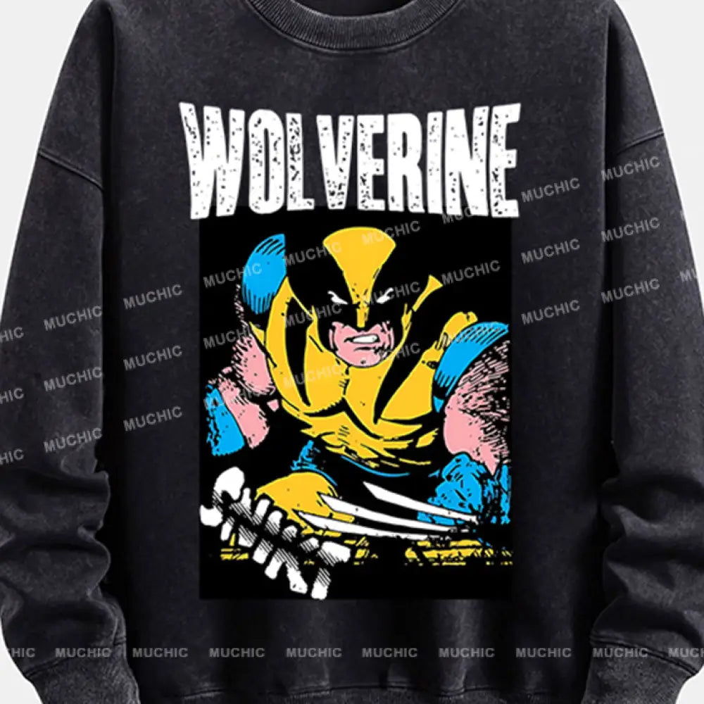 Muchic Unisex ’Wolverine’ Funny Cartoon Retro Fashion Graphic Print Long Sleeve Hooded Sweater