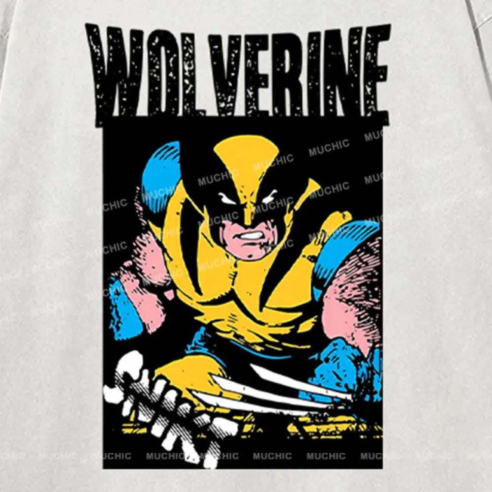 Muchic Unisex ’Wolverine’ Funny Cartoon Retro Fashion Graphic Print Long Sleeve Hooded Sweater