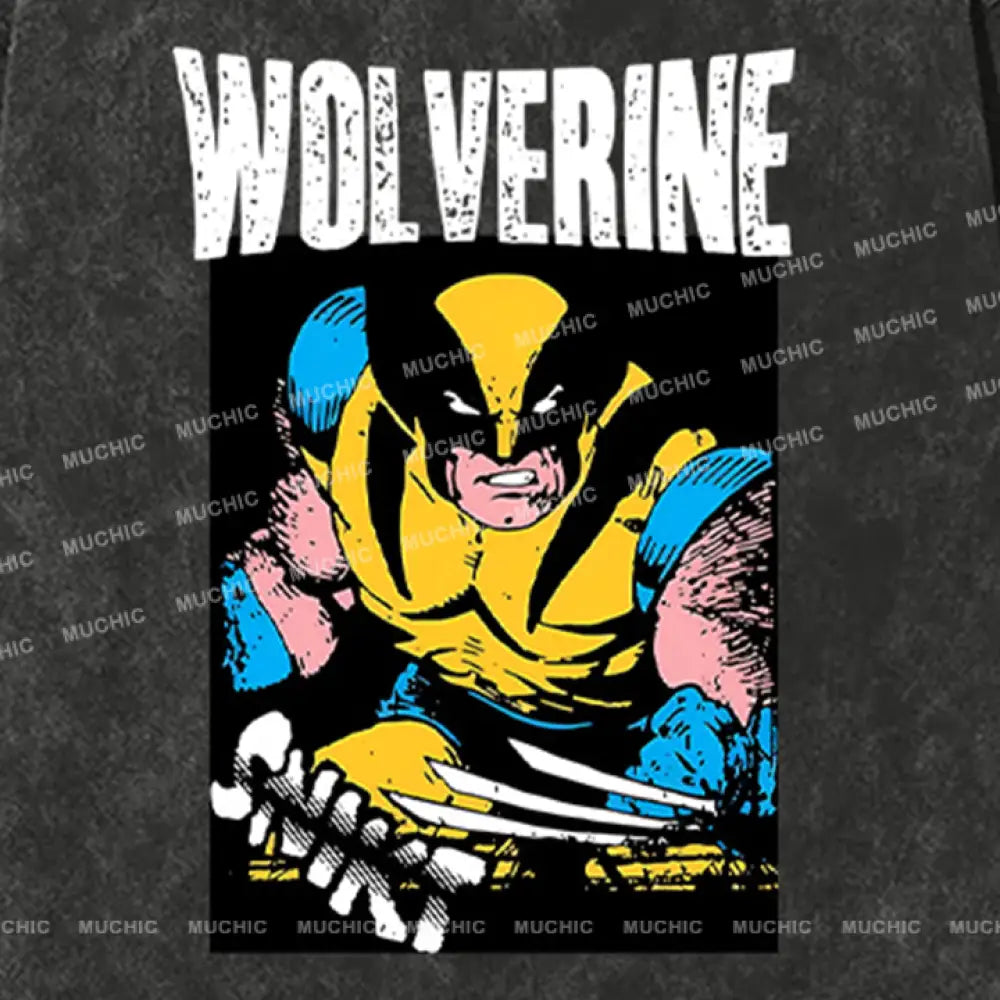 Muchic Unisex ’Wolverine’ Funny Cartoon Retro Fashion Graphic Print Long Sleeve Hooded Sweater