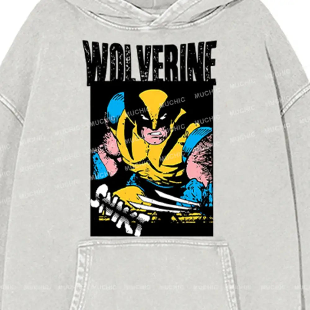 Muchic Unisex ’Wolverine’ Funny Cartoon Retro Fashion Graphic Print Long Sleeve Hooded Sweater