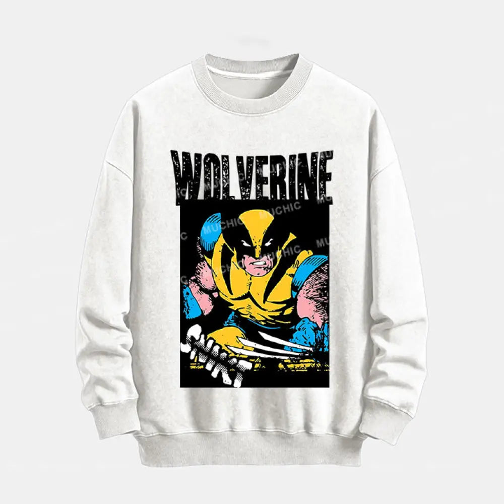 Muchic Unisex ’Wolverine’ Funny Cartoon Retro Fashion Graphic Print Long Sleeve Hooded Sweater