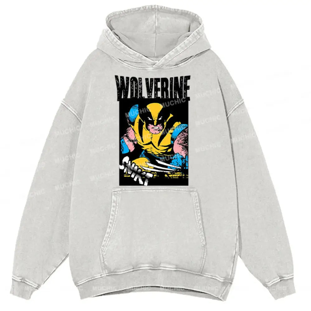 Muchic Unisex ’Wolverine’ Funny Cartoon Retro Fashion Graphic Print Long Sleeve Hooded Sweater