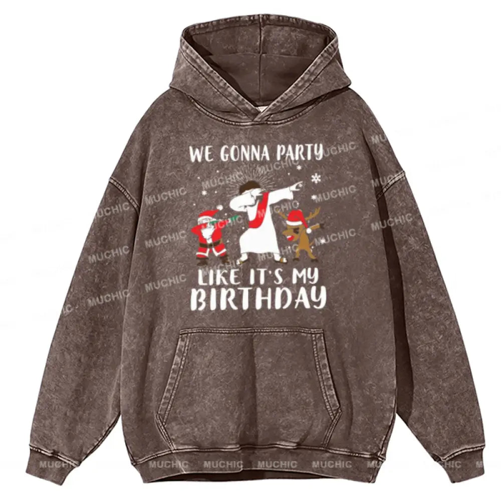 Muchic We Gonna Party Unisex Printed Casual Washed Plush Thickening Hoodie Sweatshirt Peru / M