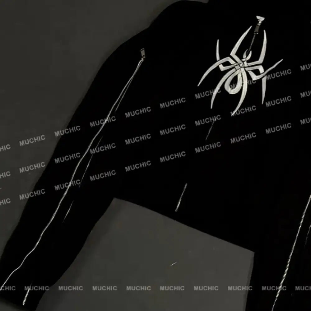 💥New Fall/Winter💥 Unisex Spider Print Arm Zipper Long Sleeve Hooded Sweatshirt Hoodies-Sweatshirts