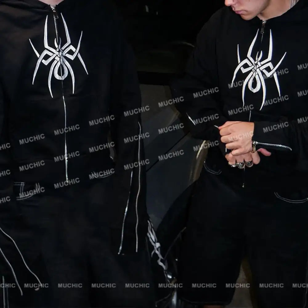 💥New Fall/Winter💥 Unisex Spider Print Arm Zipper Long Sleeve Hooded Sweatshirt Hoodies-Sweatshirts