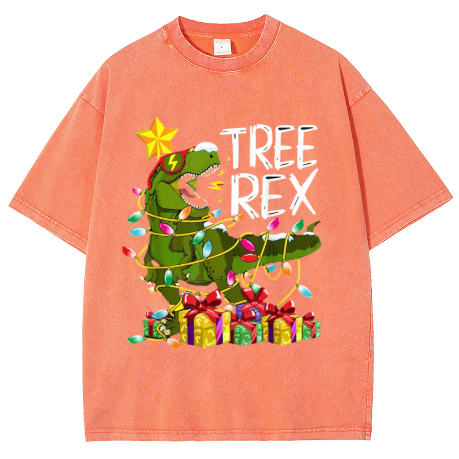 Muchic Tree Rex Unisex Oversized Print Vintage Wash Denim T-Shirt