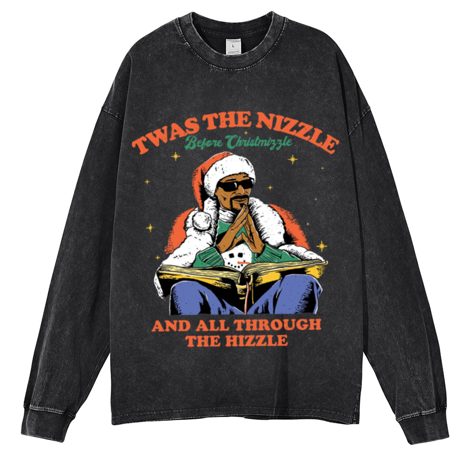 Muchic The Hizzle Unisex Casual Washed Printed Round Neck Long Sleeve T-shirt