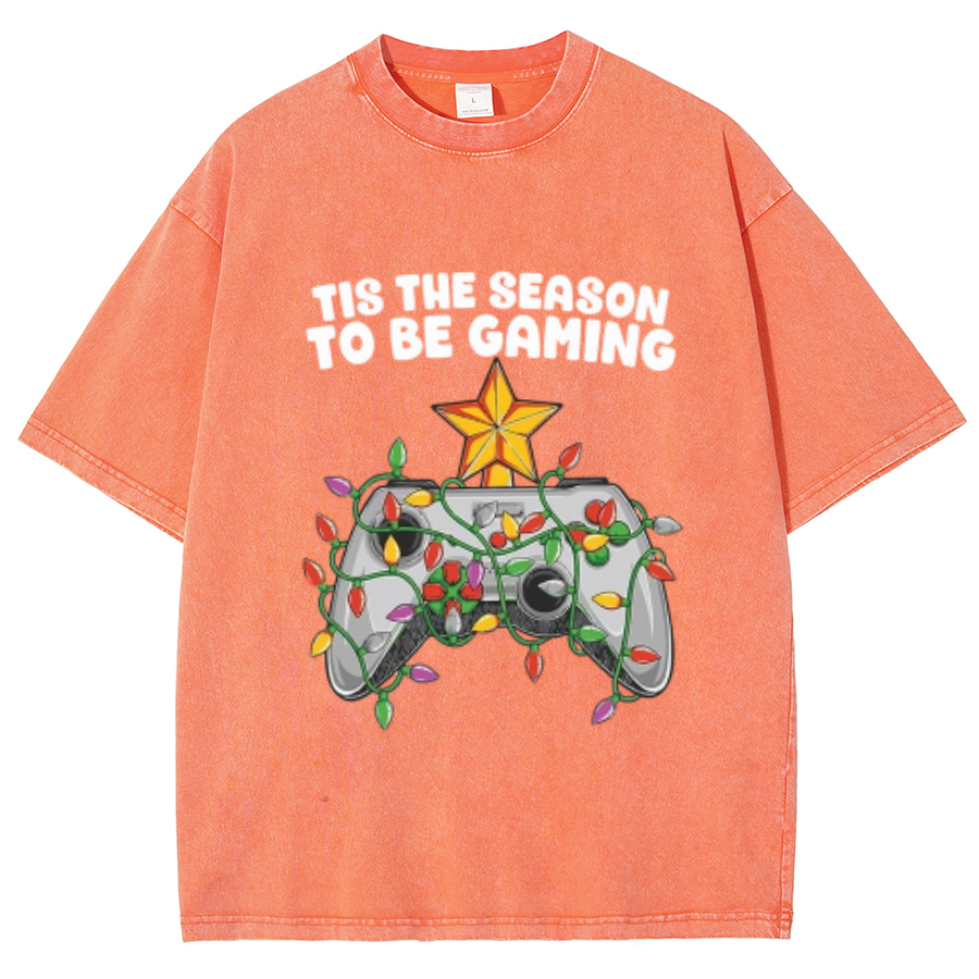 Muchic To Be Gaming Unisex Oversized Print Vintage Wash Denim T-Shirt