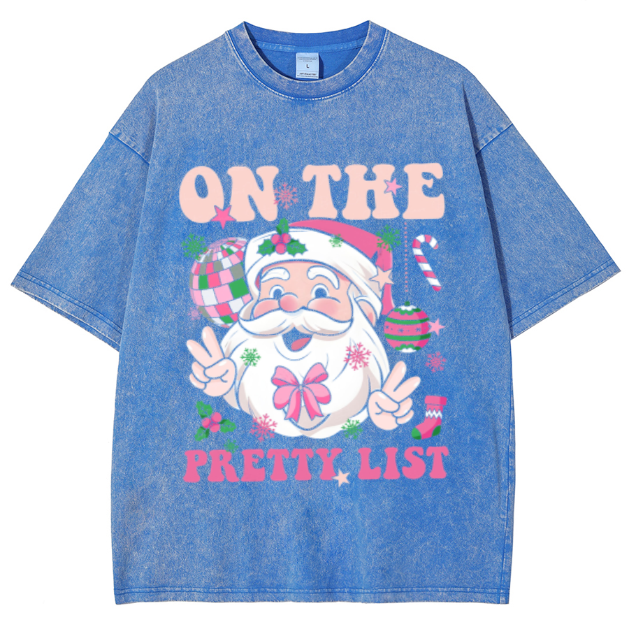 Muchic On The Pretty List Unisex Oversized Print Vintage Wash Denim T-Shirt