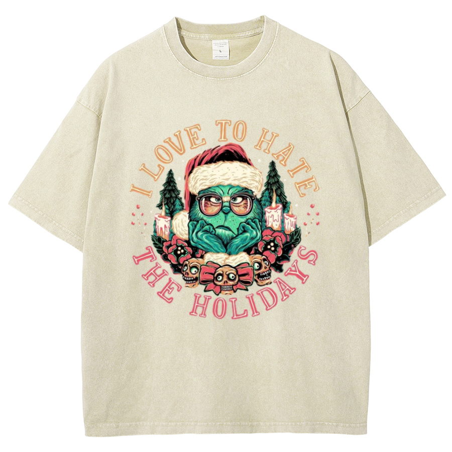 Muchic The Holidays Unisex Oversized Print Vintage Wash Denim T-Shirt