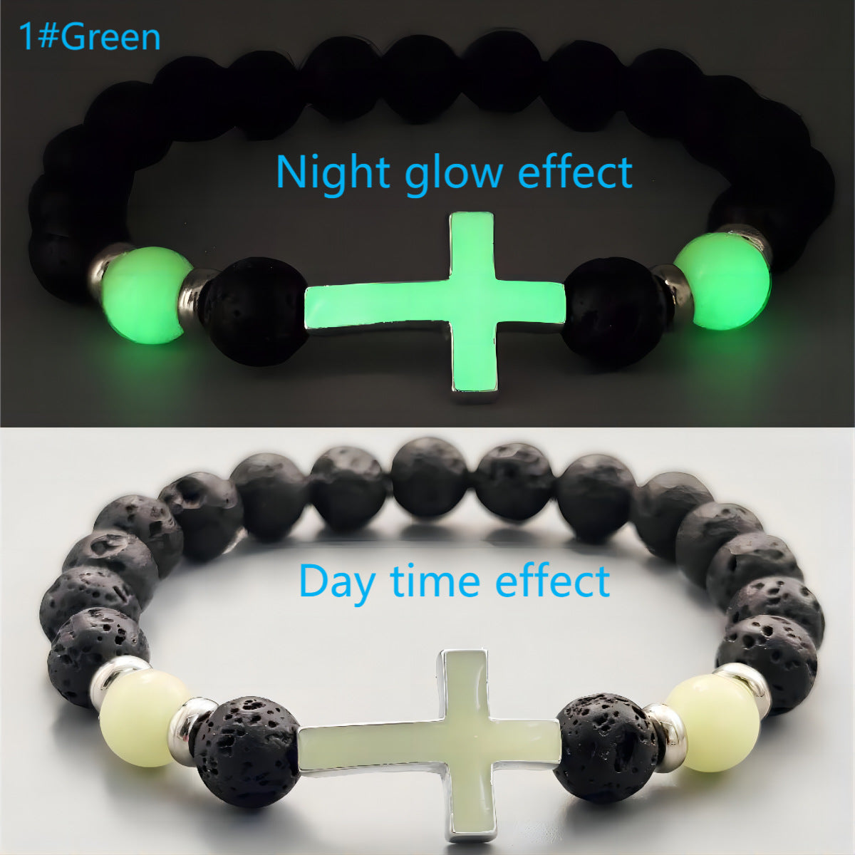 Glow-in-the-Dark Cross Lava Stone Bracelet | Faith & Protection