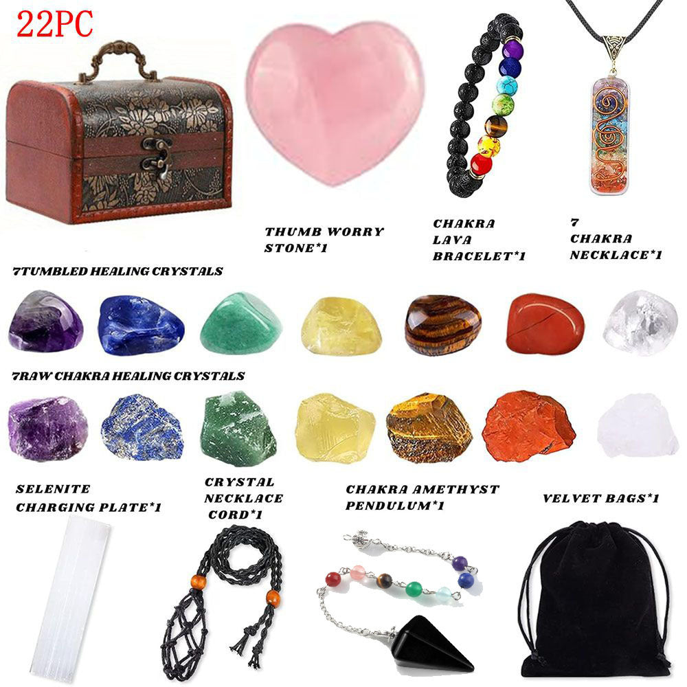 22-Piece Natural Crystal Energy Set – Meditation, Jewelry & Ritual Kit