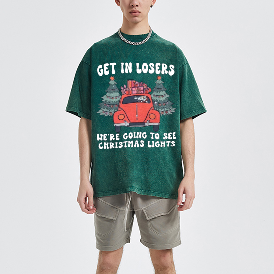 Muchic Get In Losers Unisex Oversized Print Vintage Wash Denim T-Shirt